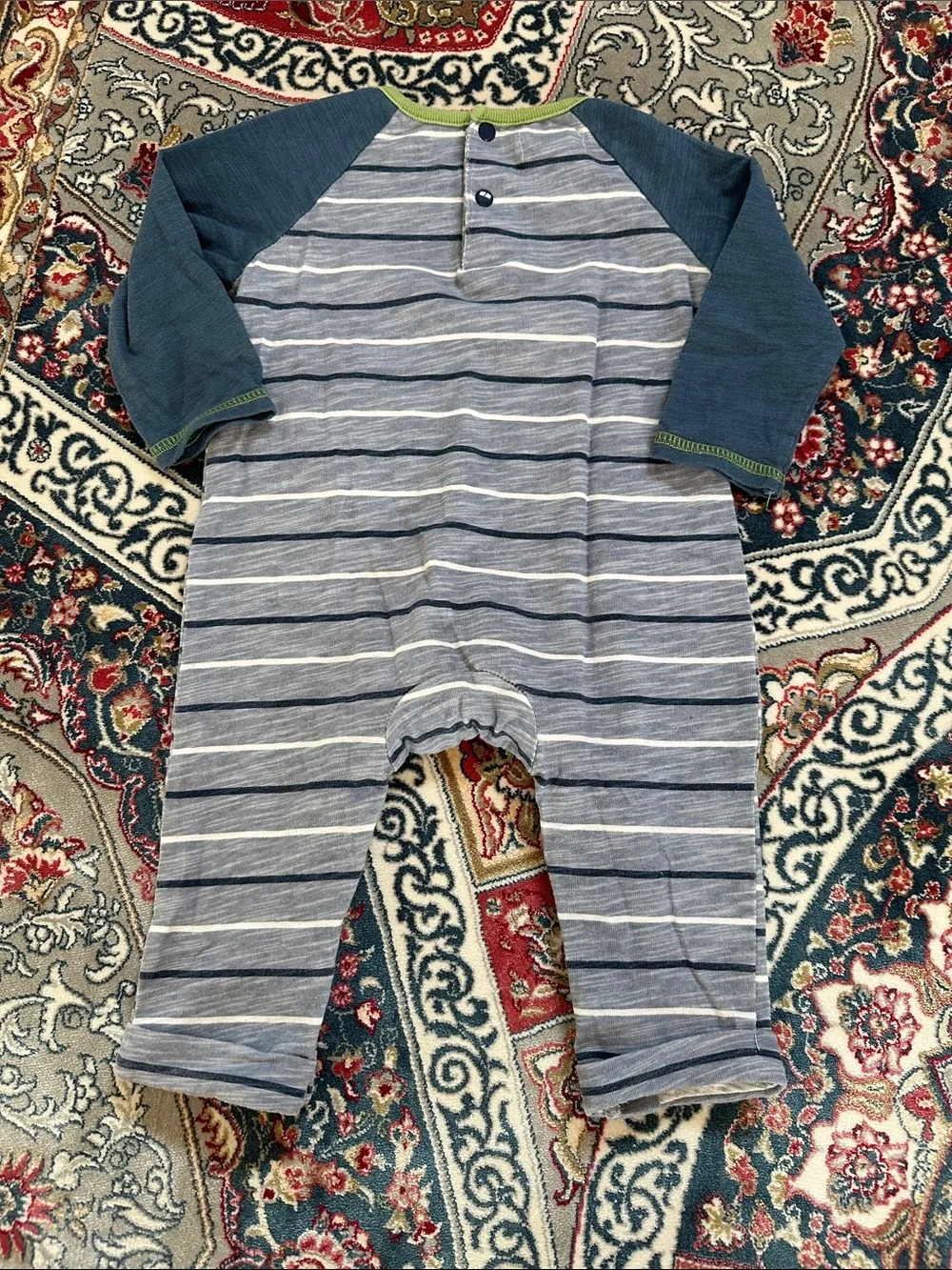 Mud Pie Blue Striped Turtle Applique Footie with Green Trim